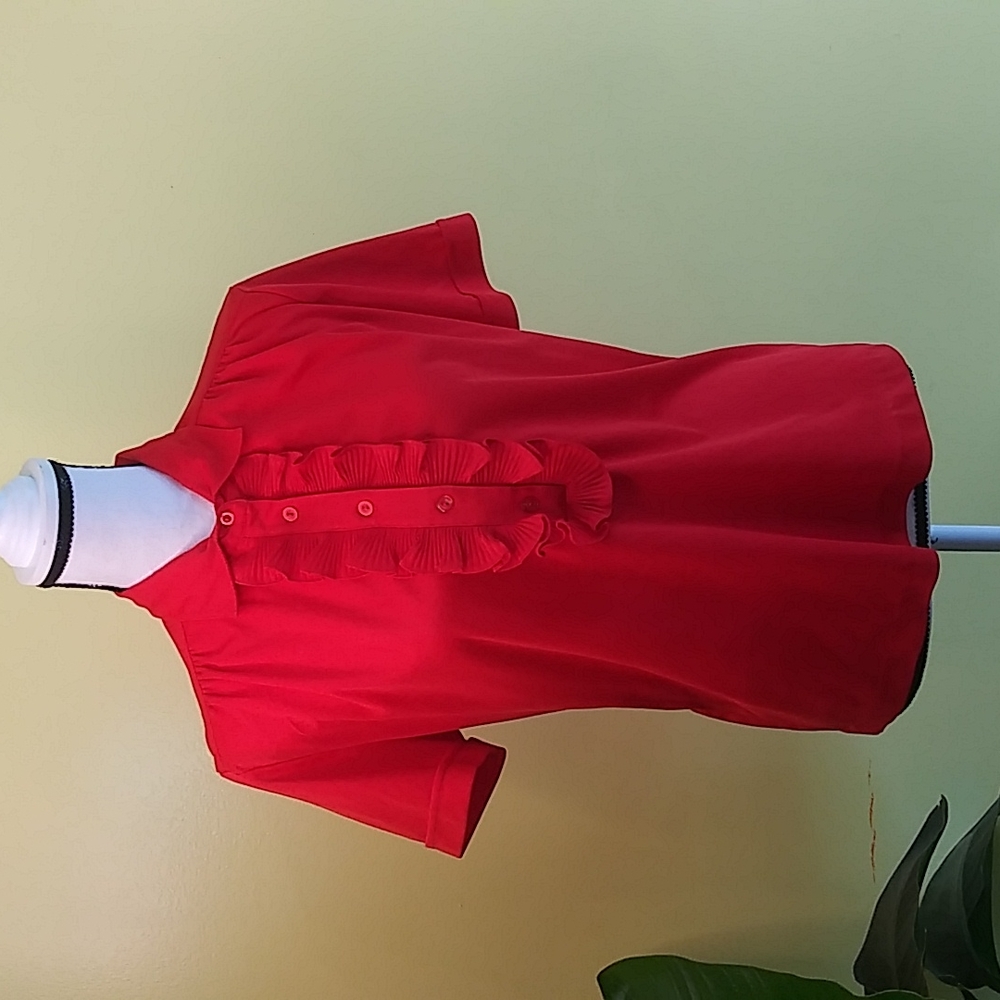 JENNIFER Red Short Sleeve Red Blouse Size 16